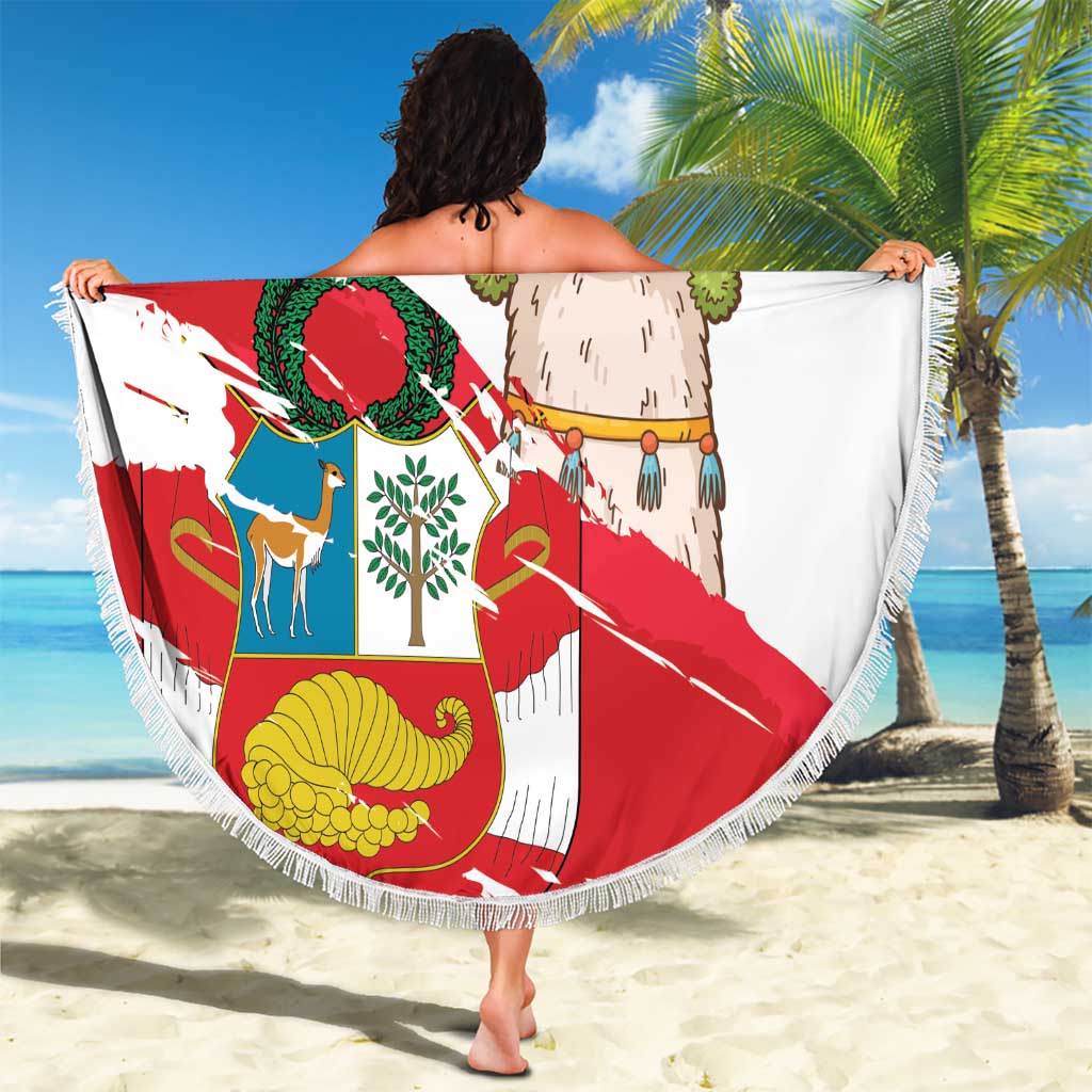Fiestas Patrias de Peru Beach Blanket Coat Of Arms With Cute Alpaca Face