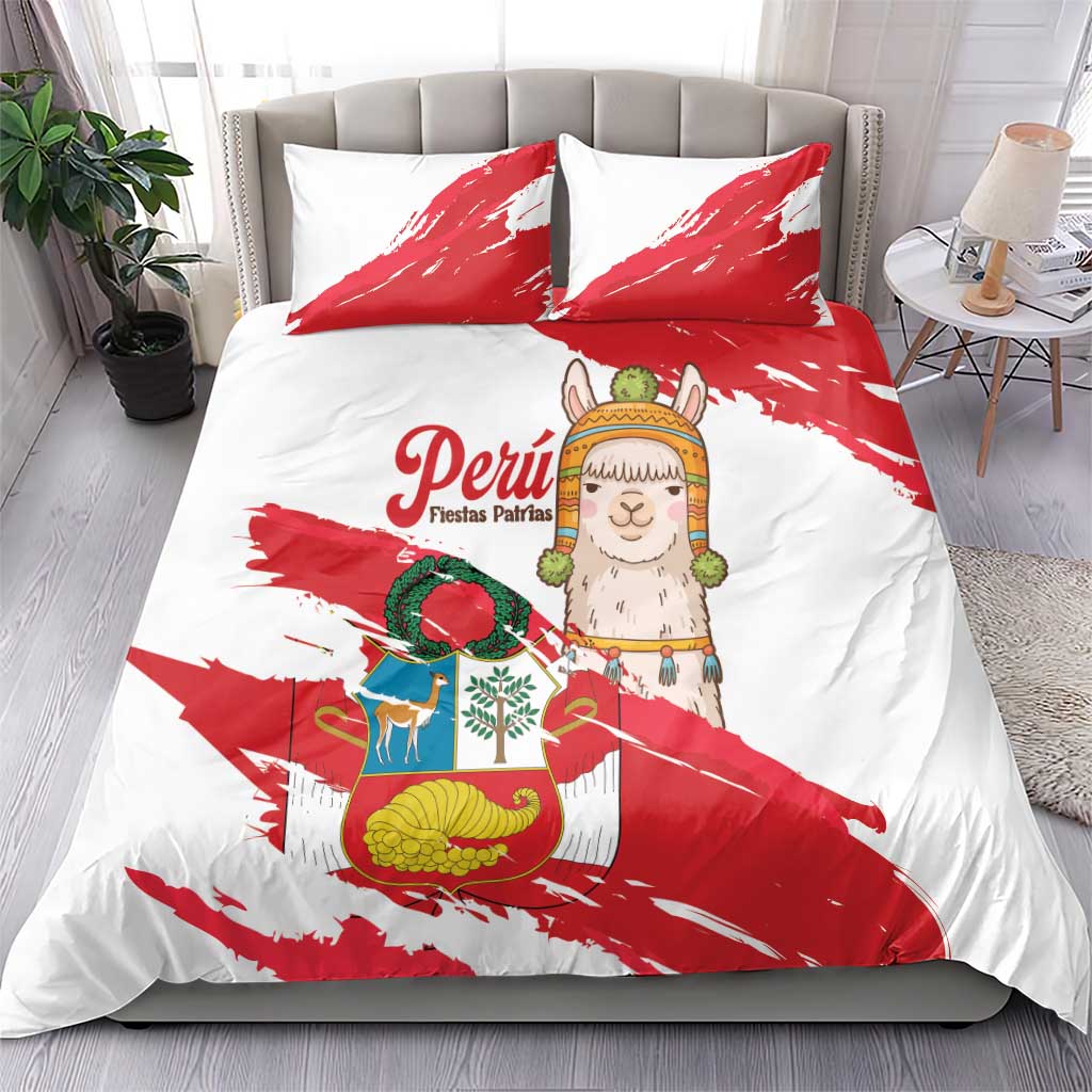 Fiestas Patrias de Peru Bedding Set Coat Of Arms With Cute Alpaca Face