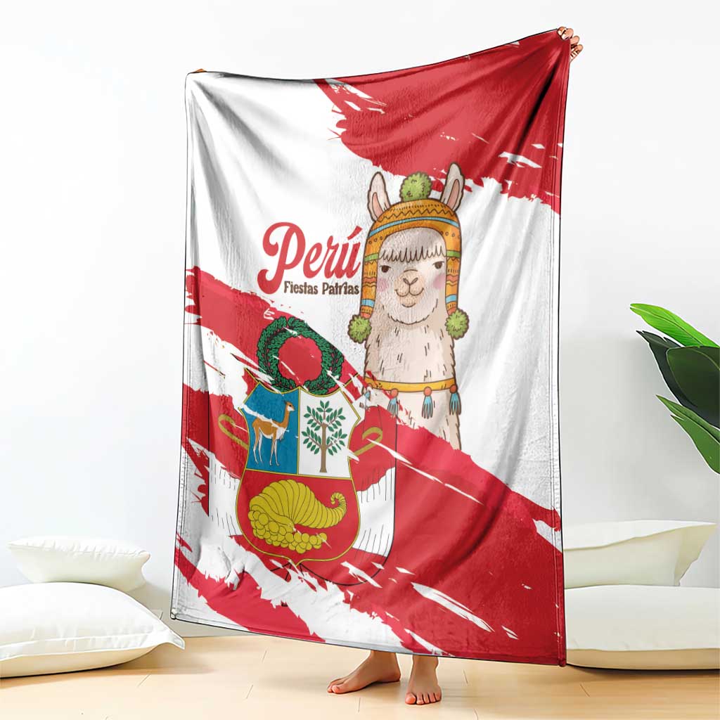 Fiestas Patrias de Peru Blanket Coat Of Arms With Cute Alpaca Face