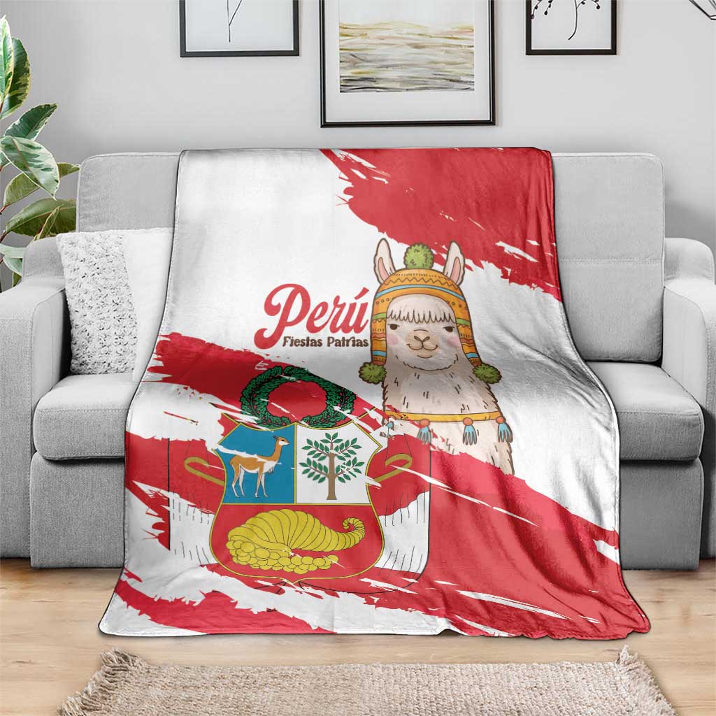 Fiestas Patrias de Peru Blanket Coat Of Arms With Cute Alpaca Face