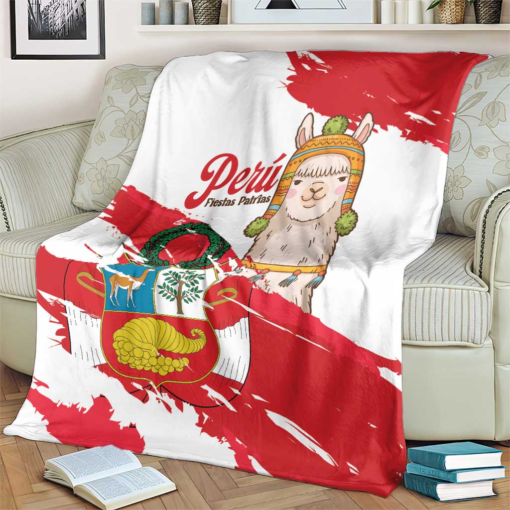 Fiestas Patrias de Peru Blanket Coat Of Arms With Cute Alpaca Face