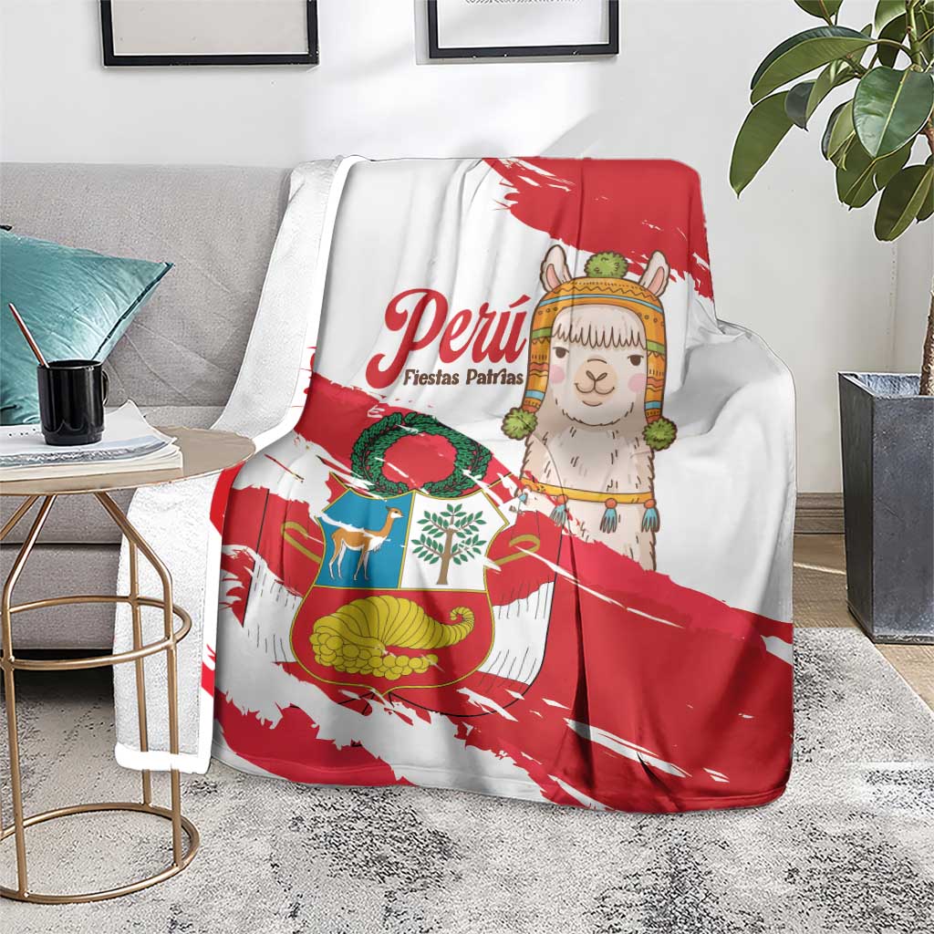 Fiestas Patrias de Peru Blanket Coat Of Arms With Cute Alpaca Face
