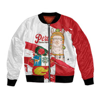 Fiestas Patrias de Peru Bomber Jacket Coat Of Arms With Cute Alpaca Face