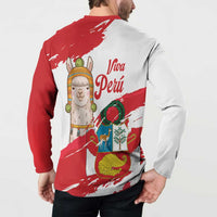 Fiestas Patrias de Peru Button Sweatshirt Coat Of Arms With Cute Alpaca Face