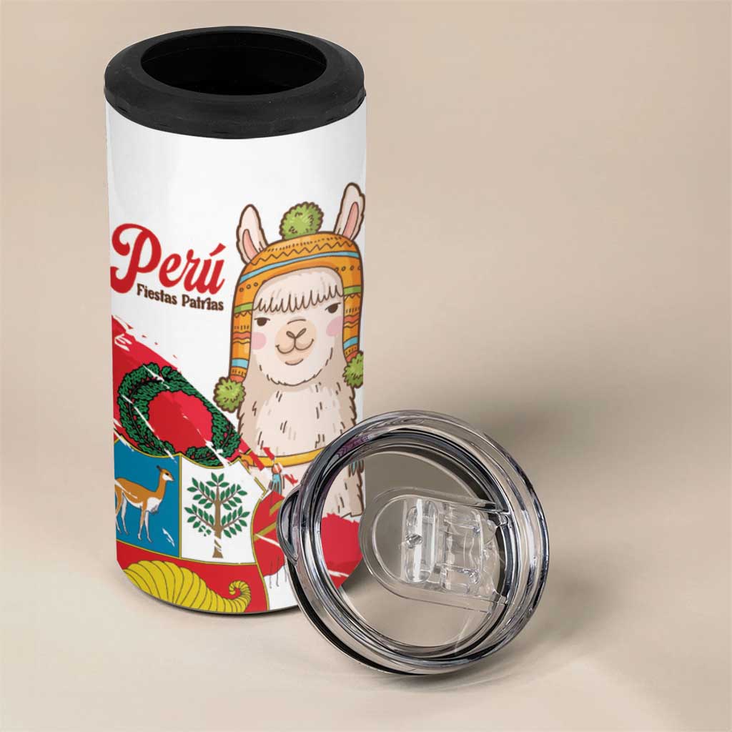 Fiestas Patrias de Peru 4 in 1 Can Cooler Tumbler Coat Of Arms With Cute Alpaca Face
