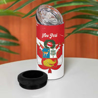 Fiestas Patrias de Peru 4 in 1 Can Cooler Tumbler Coat Of Arms With Cute Alpaca Face