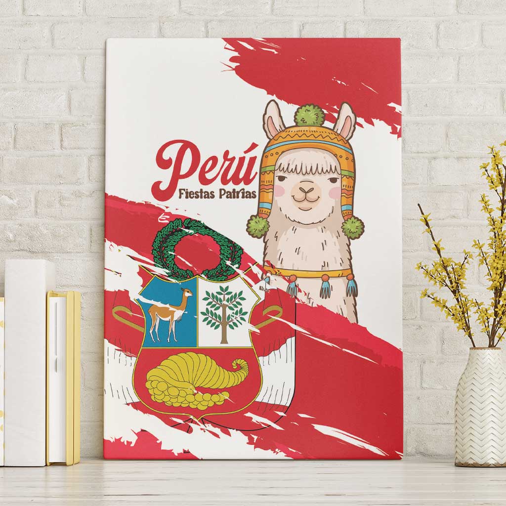 Fiestas Patrias de Peru Canvas Wall Art Coat Of Arms With Cute Alpaca Face