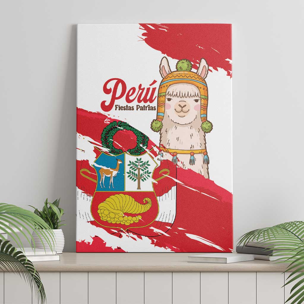 Fiestas Patrias de Peru Canvas Wall Art Coat Of Arms With Cute Alpaca Face