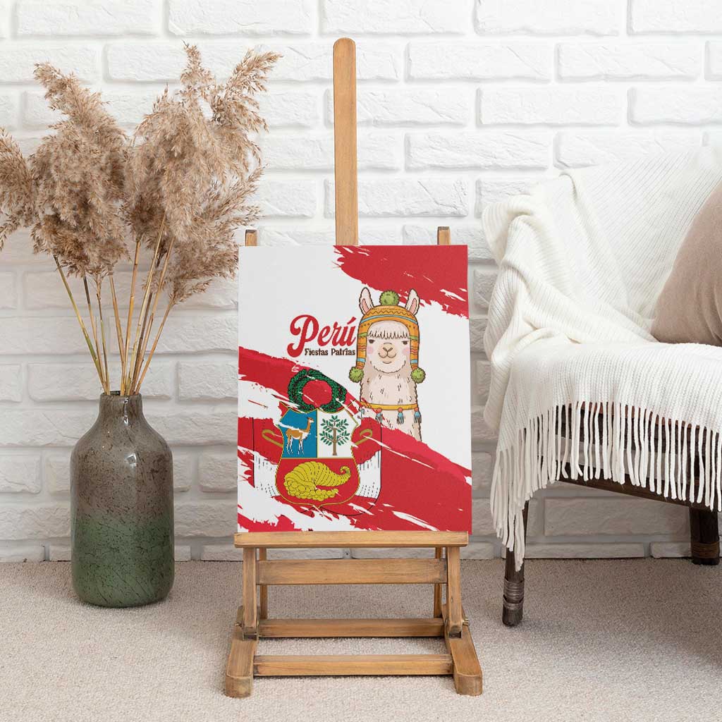 Fiestas Patrias de Peru Canvas Wall Art Coat Of Arms With Cute Alpaca Face
