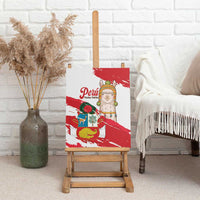Fiestas Patrias de Peru Canvas Wall Art Coat Of Arms With Cute Alpaca Face