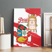 Fiestas Patrias de Peru Canvas Wall Art Coat Of Arms With Cute Alpaca Face