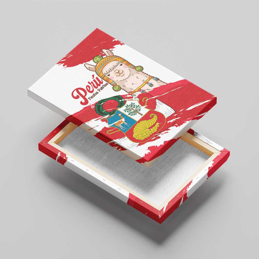 Fiestas Patrias de Peru Canvas Wall Art Coat Of Arms With Cute Alpaca Face