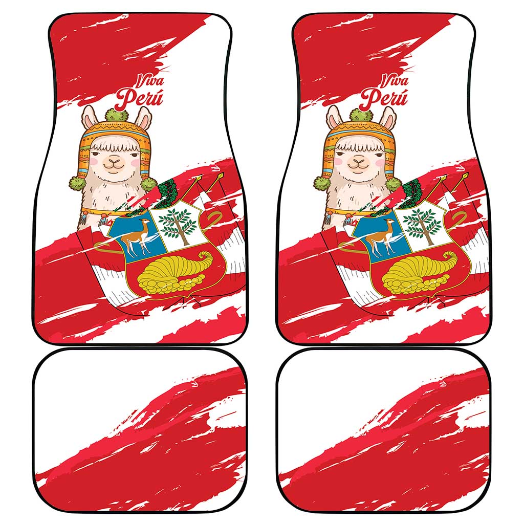 Fiestas Patrias de Peru Car Mats Coat Of Arms With Cute Alpaca Face