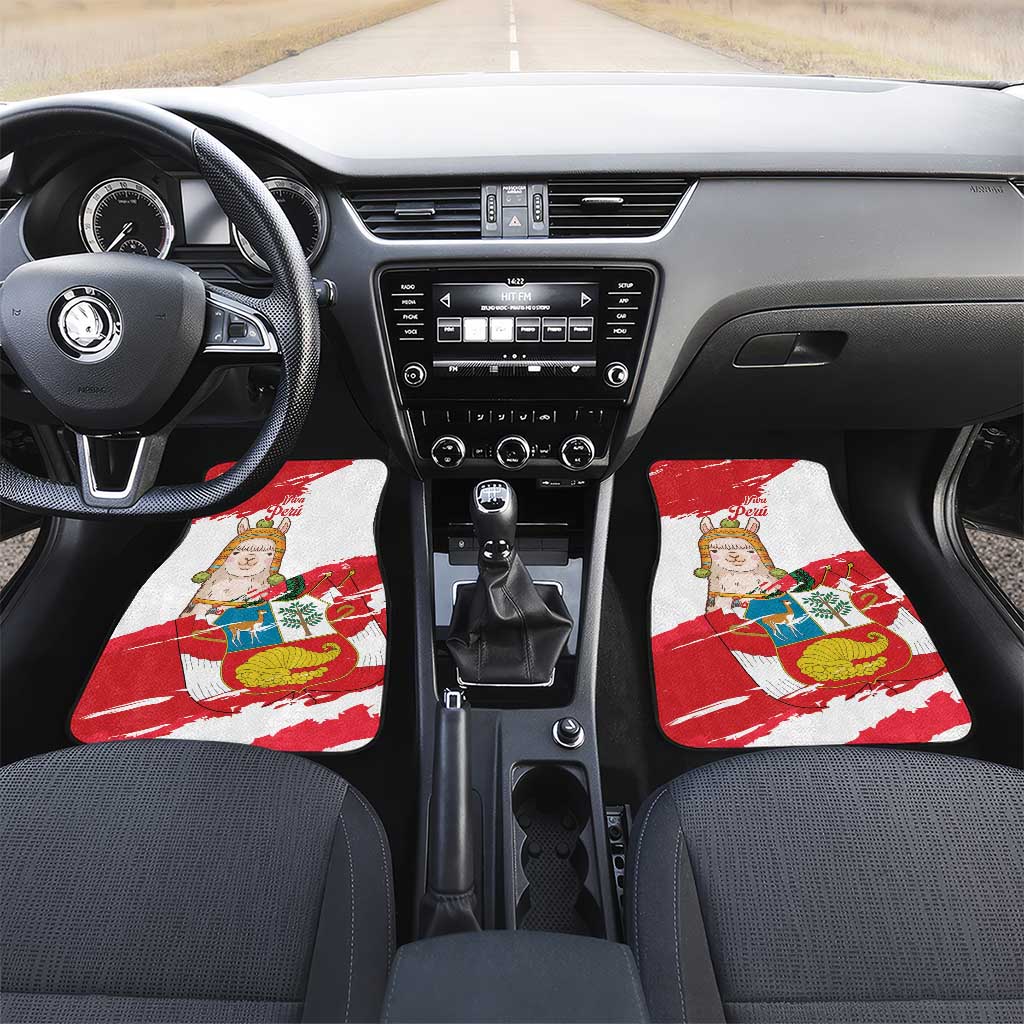 Fiestas Patrias de Peru Car Mats Coat Of Arms With Cute Alpaca Face