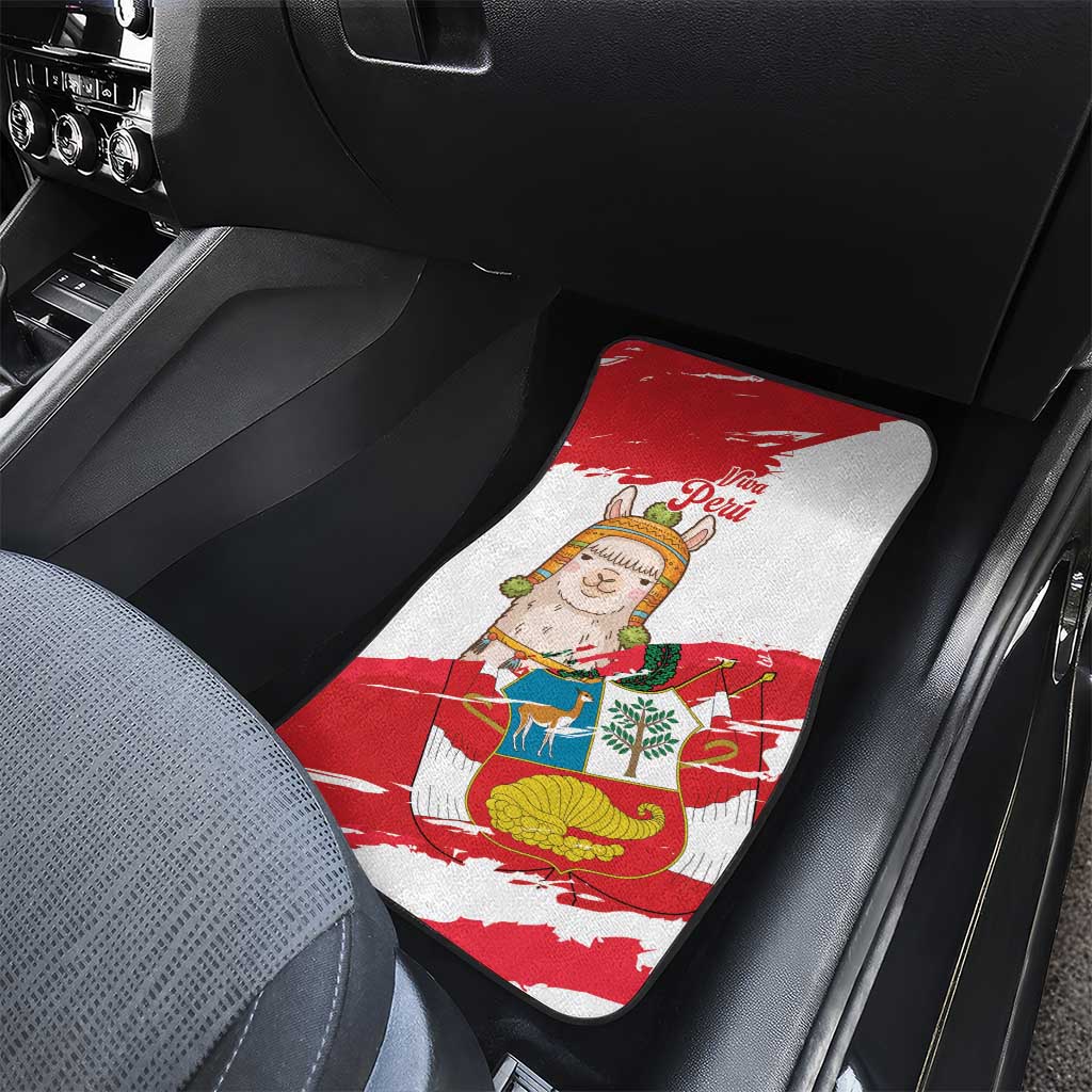 Fiestas Patrias de Peru Car Mats Coat Of Arms With Cute Alpaca Face