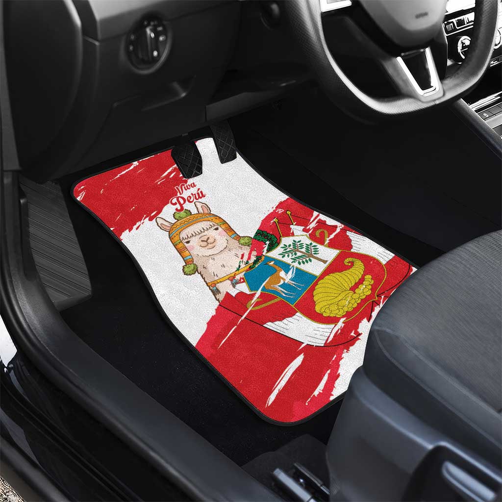 Fiestas Patrias de Peru Car Mats Coat Of Arms With Cute Alpaca Face