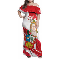 Fiestas Patrias de Peru Family Matching Off Shoulder Maxi Dress and Hawaiian Shirt Coat Of Arms With Cute Alpaca Face