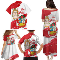 Fiestas Patrias de Peru Family Matching Puletasi and Hawaiian Shirt Coat Of Arms With Cute Alpaca Face
