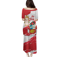 Fiestas Patrias de Peru Family Matching Puletasi and Hawaiian Shirt Coat Of Arms With Cute Alpaca Face