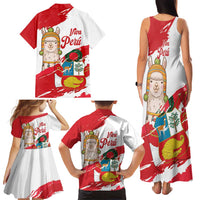Fiestas Patrias de Peru Family Matching Tank Maxi Dress and Hawaiian Shirt Coat Of Arms With Cute Alpaca Face