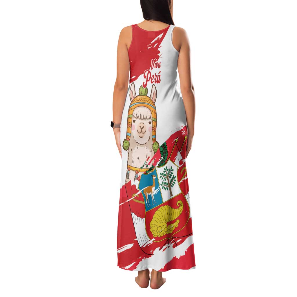 Fiestas Patrias de Peru Family Matching Tank Maxi Dress and Hawaiian Shirt Coat Of Arms With Cute Alpaca Face