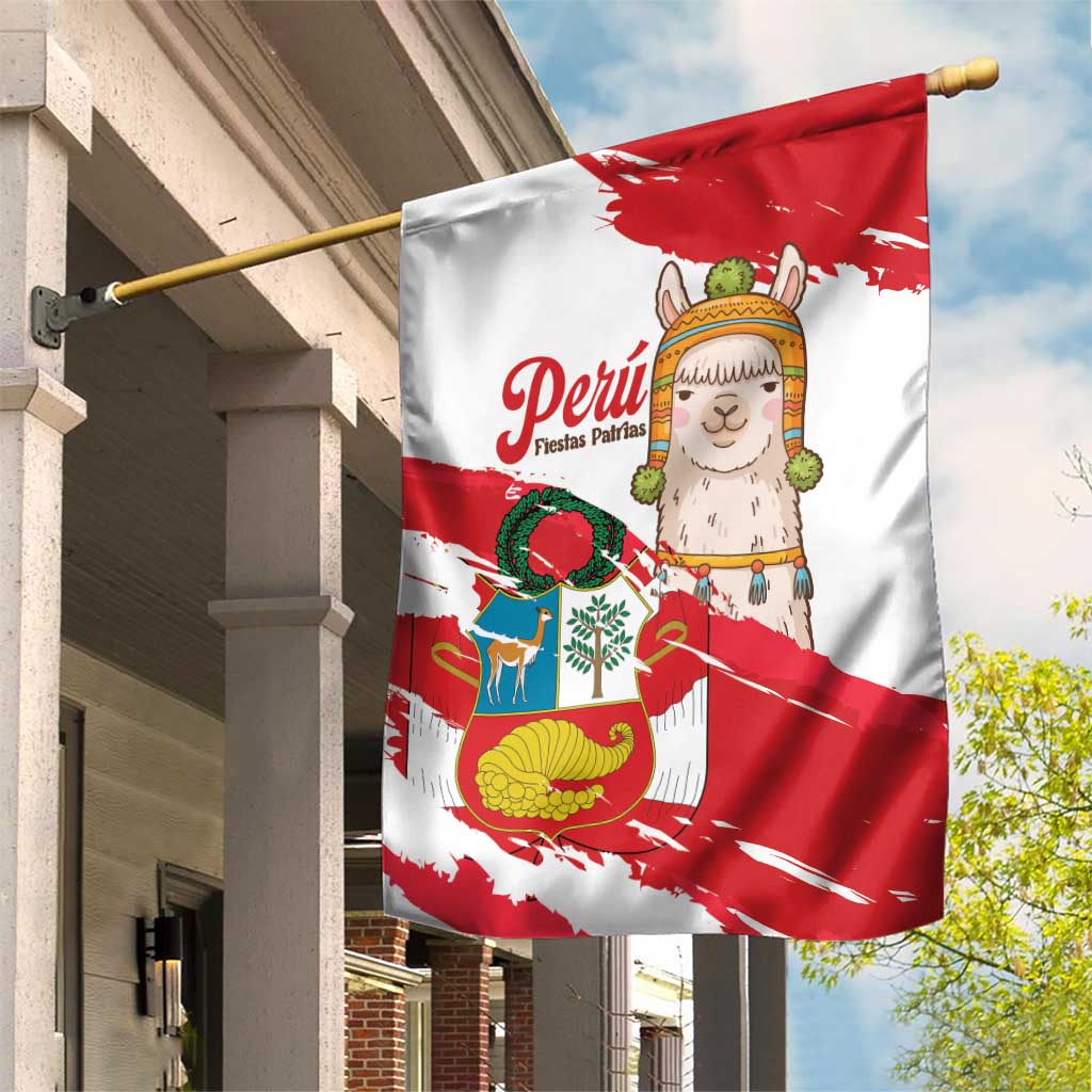 Fiestas Patrias de Peru Garden Flag Coat Of Arms With Cute Alpaca Face