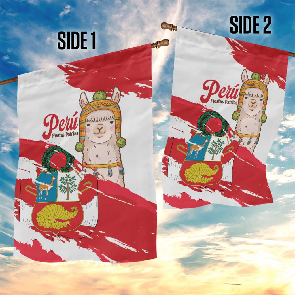 Fiestas Patrias de Peru Garden Flag Coat Of Arms With Cute Alpaca Face
