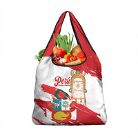 Fiestas Patrias de Peru Grocery Bag Coat Of Arms With Cute Alpaca Face