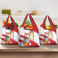 Fiestas Patrias de Peru Grocery Bag Coat Of Arms With Cute Alpaca Face