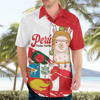 Fiestas Patrias de Peru Hawaiian Shirt Coat Of Arms With Cute Alpaca Face