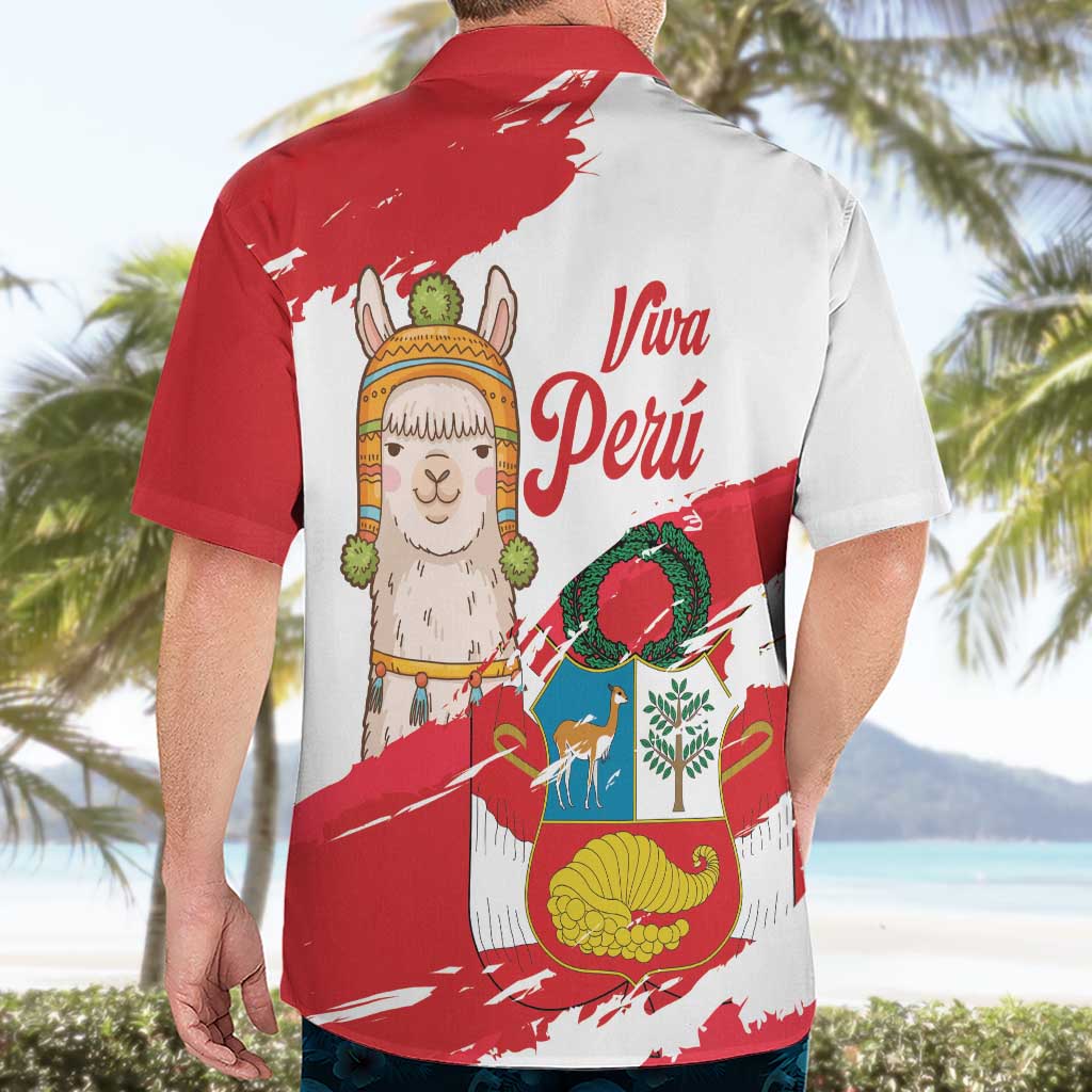 Fiestas Patrias de Peru Hawaiian Shirt Coat Of Arms With Cute Alpaca Face