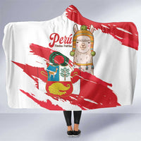 Fiestas Patrias de Peru Hooded Blanket Coat Of Arms With Cute Alpaca Face