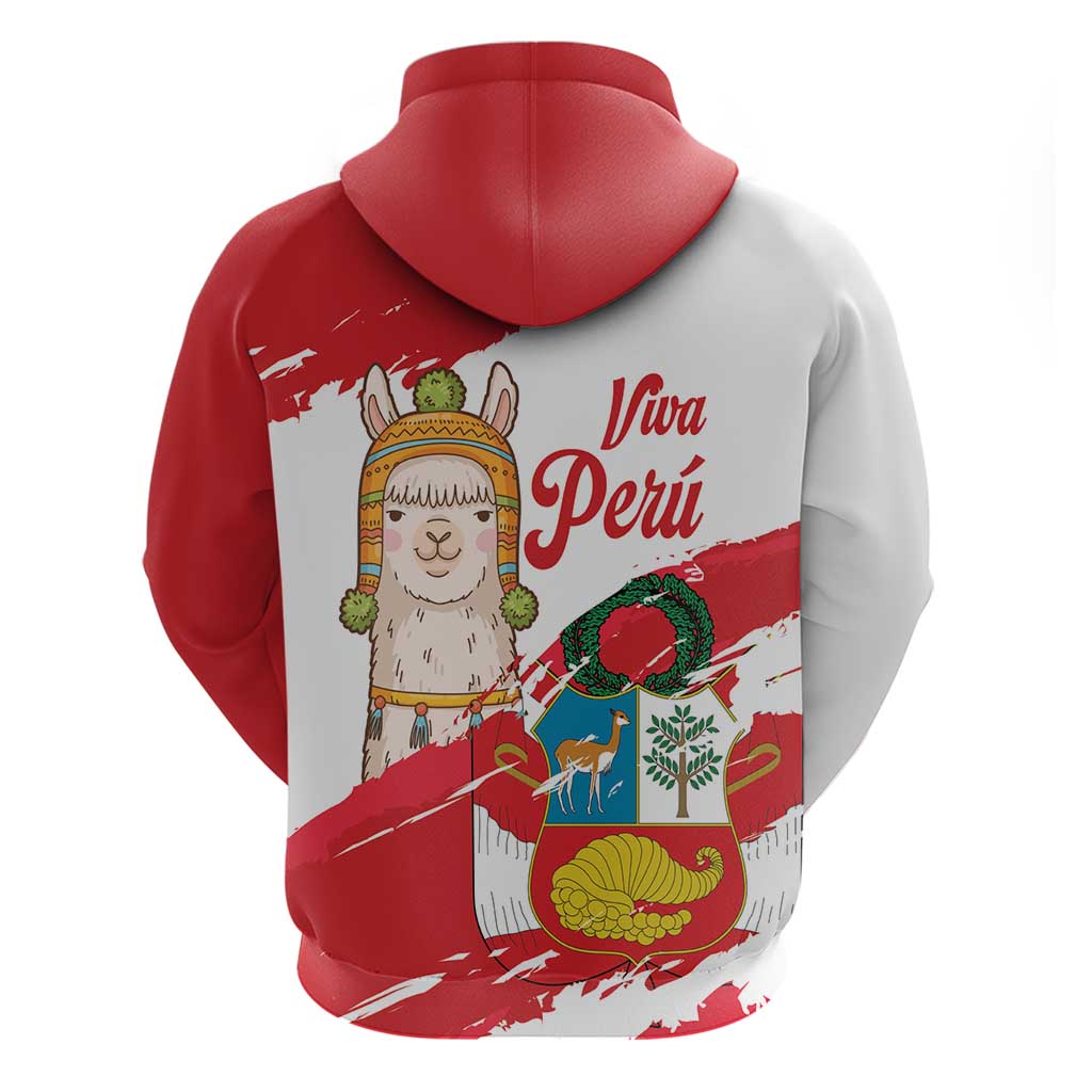 Fiestas Patrias de Peru Hoodie Coat Of Arms With Cute Alpaca Face