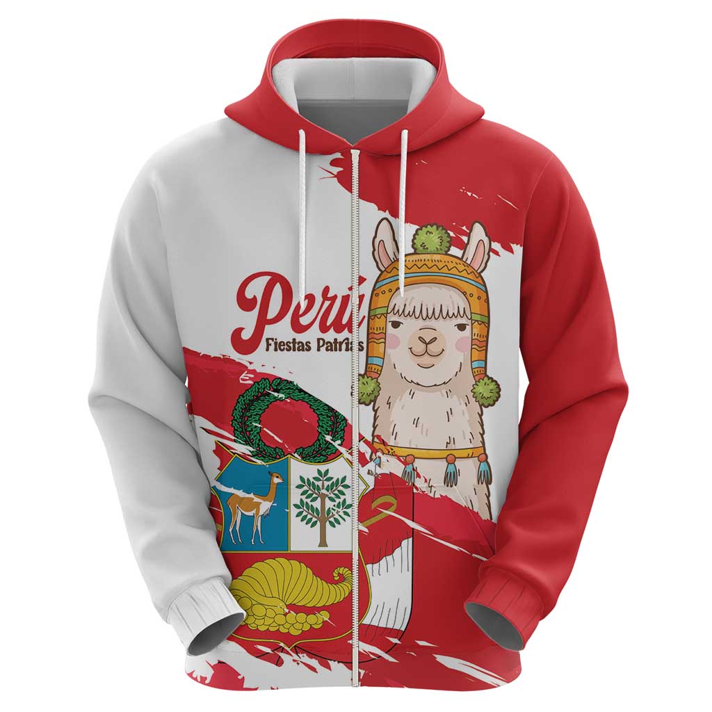 Fiestas Patrias de Peru Hoodie Coat Of Arms With Cute Alpaca Face