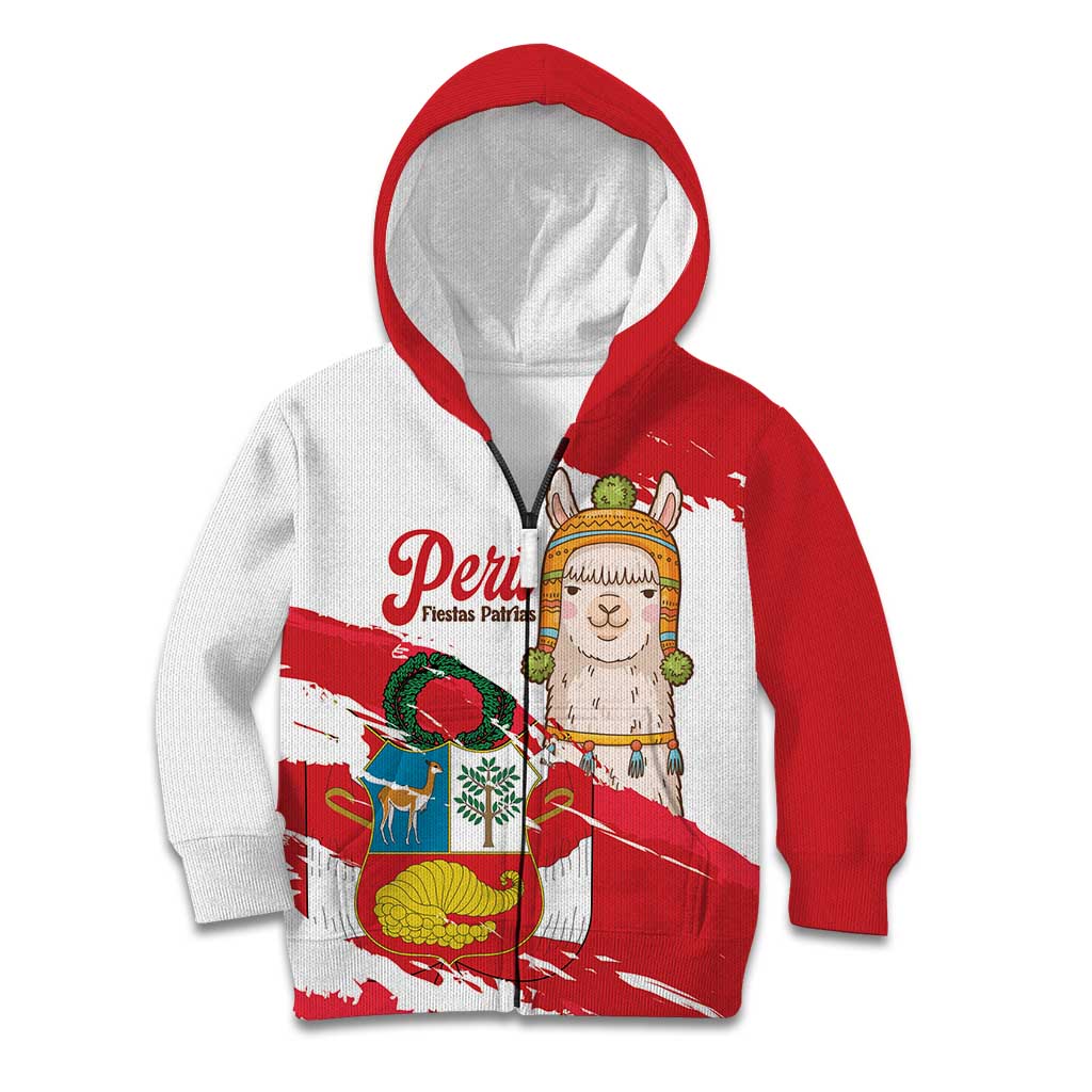 Fiestas Patrias de Peru Kid Hoodie Coat Of Arms With Cute Alpaca Face