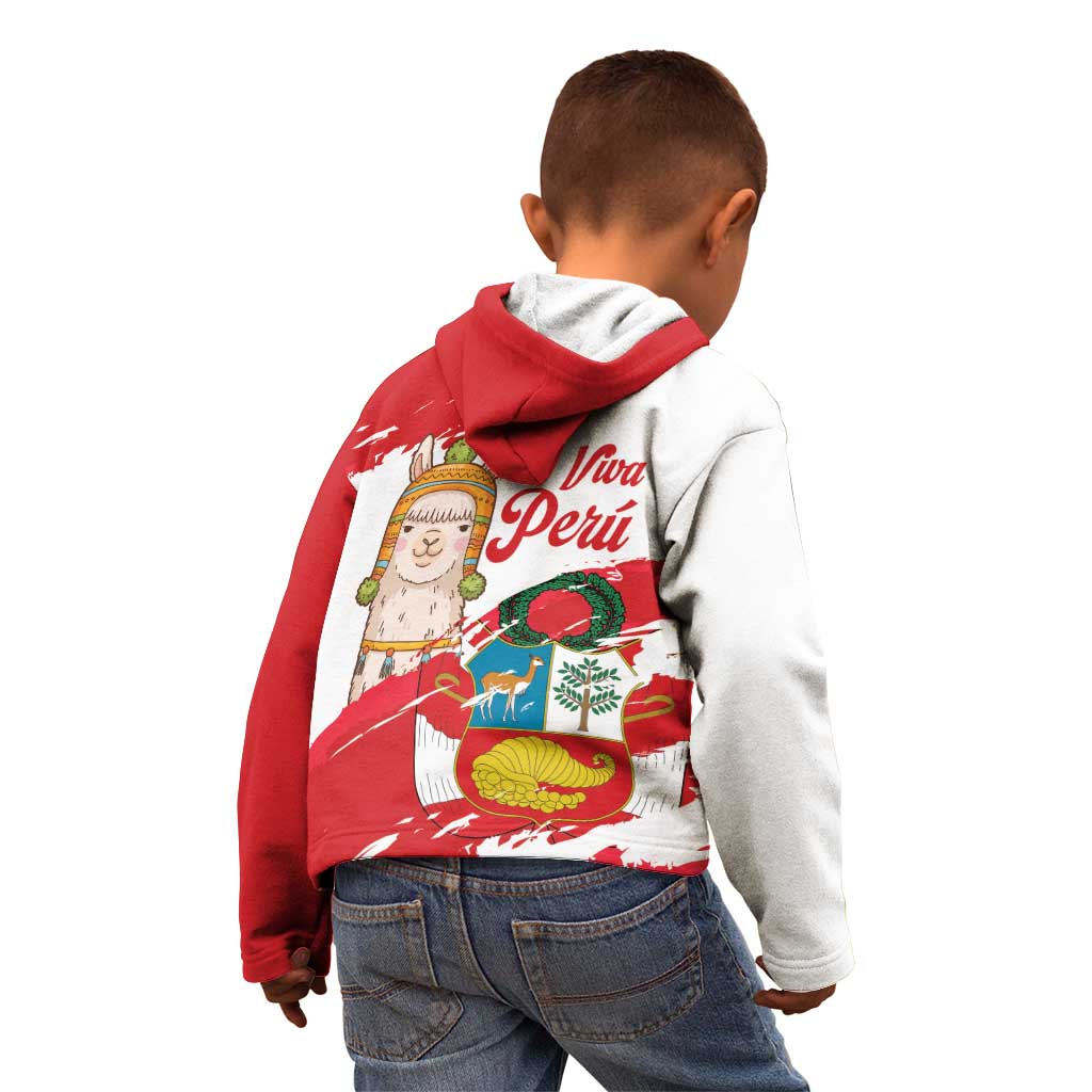 Fiestas Patrias de Peru Kid Hoodie Coat Of Arms With Cute Alpaca Face