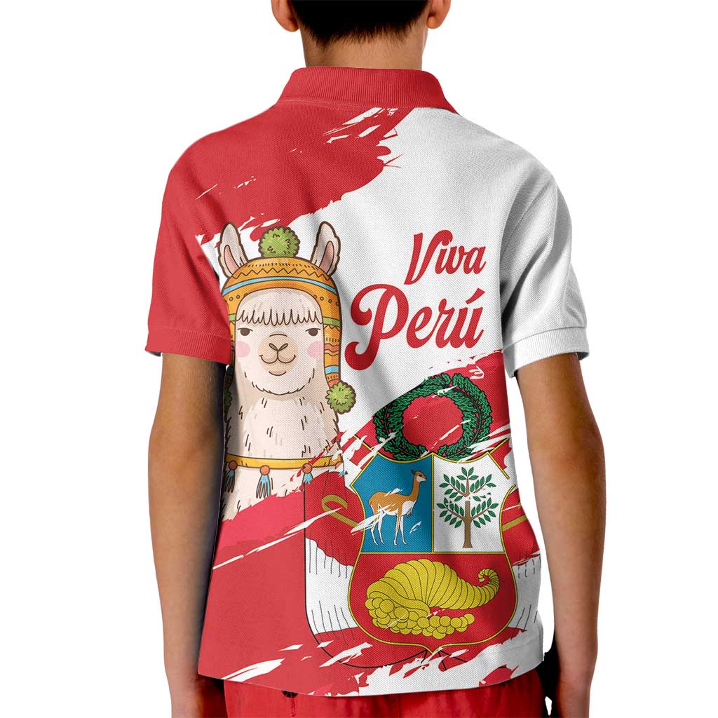 Fiestas Patrias de Peru Kid Polo Shirt Coat Of Arms With Cute Alpaca Face