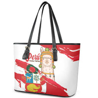 Fiestas Patrias de Peru Leather Tote Bag Coat Of Arms With Cute Alpaca Face