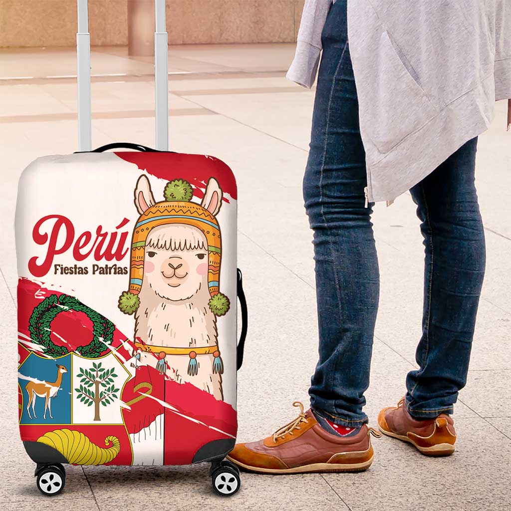 Fiestas Patrias de Peru Luggage Cover Coat Of Arms With Cute Alpaca Face