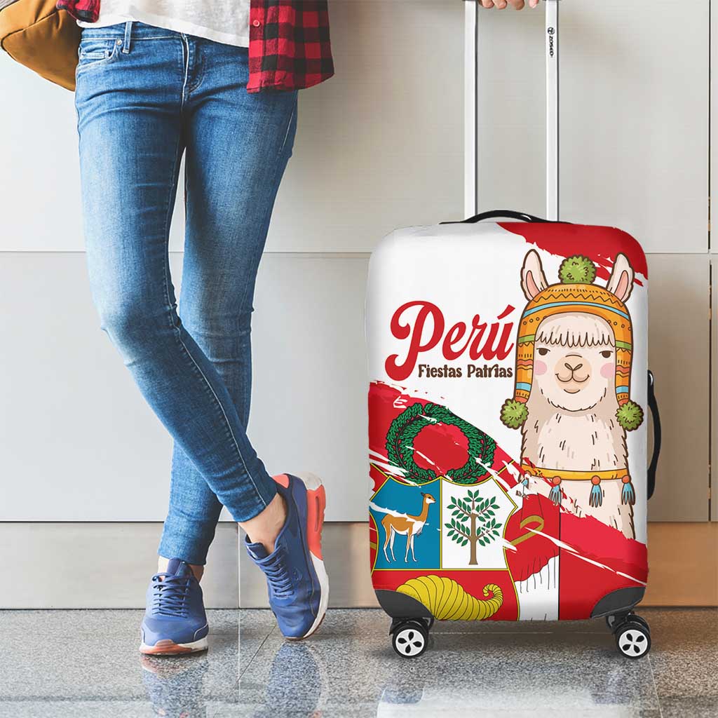 Fiestas Patrias de Peru Luggage Cover Coat Of Arms With Cute Alpaca Face