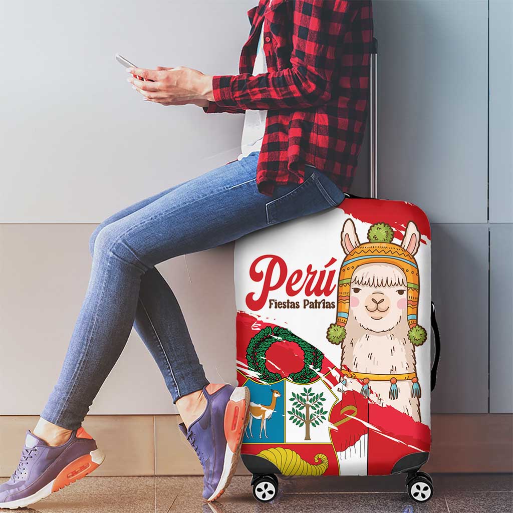 Fiestas Patrias de Peru Luggage Cover Coat Of Arms With Cute Alpaca Face