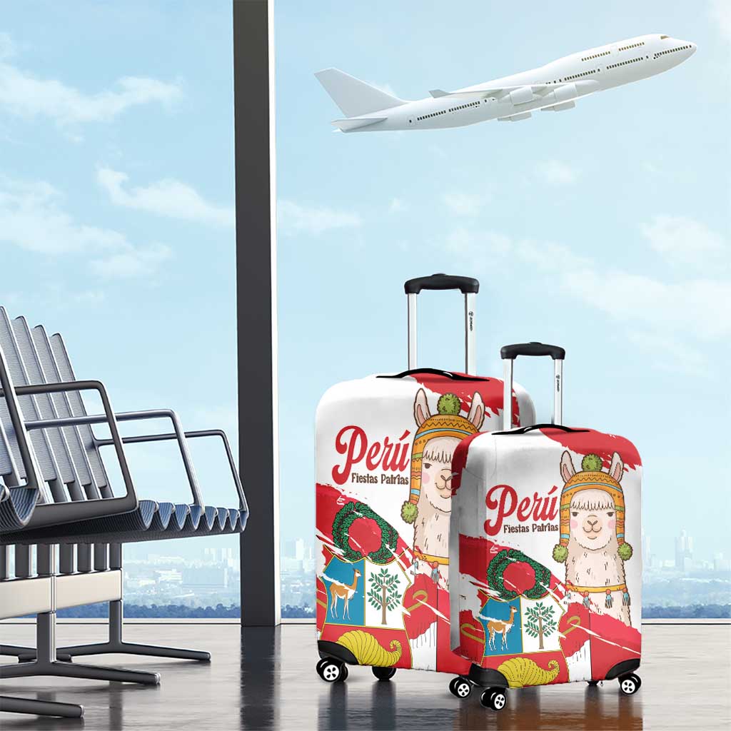 Fiestas Patrias de Peru Luggage Cover Coat Of Arms With Cute Alpaca Face