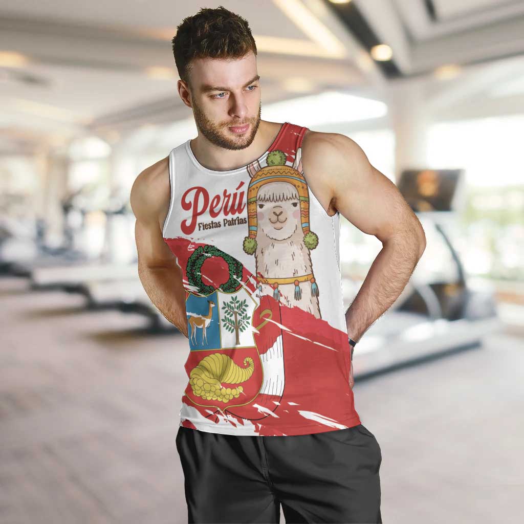 Fiestas Patrias de Peru Men Tank Top Coat Of Arms With Cute Alpaca Face