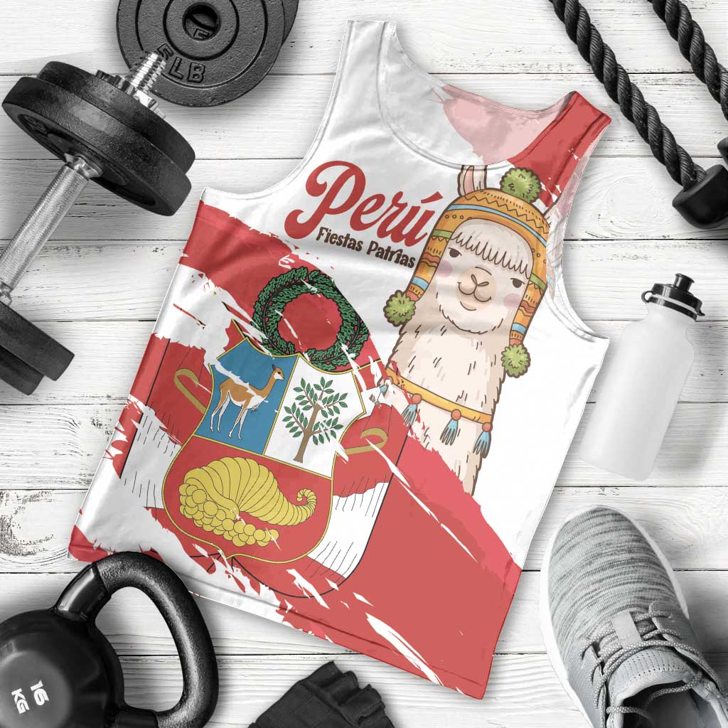 Fiestas Patrias de Peru Men Tank Top Coat Of Arms With Cute Alpaca Face