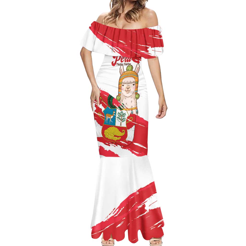 Fiestas Patrias de Peru Mermaid Dress Coat Of Arms With Cute Alpaca Face