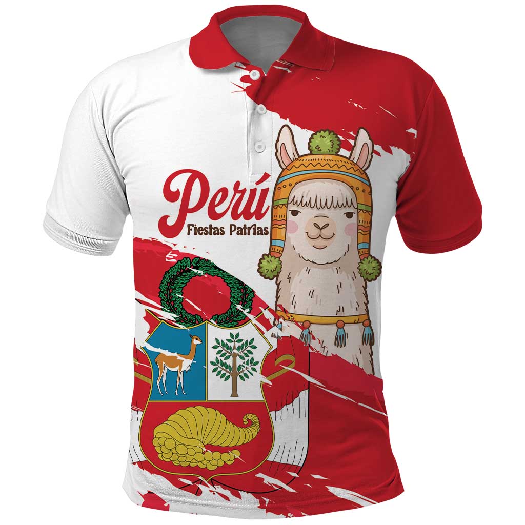 Fiestas Patrias de Peru Polo Shirt Coat Of Arms With Cute Alpaca Face