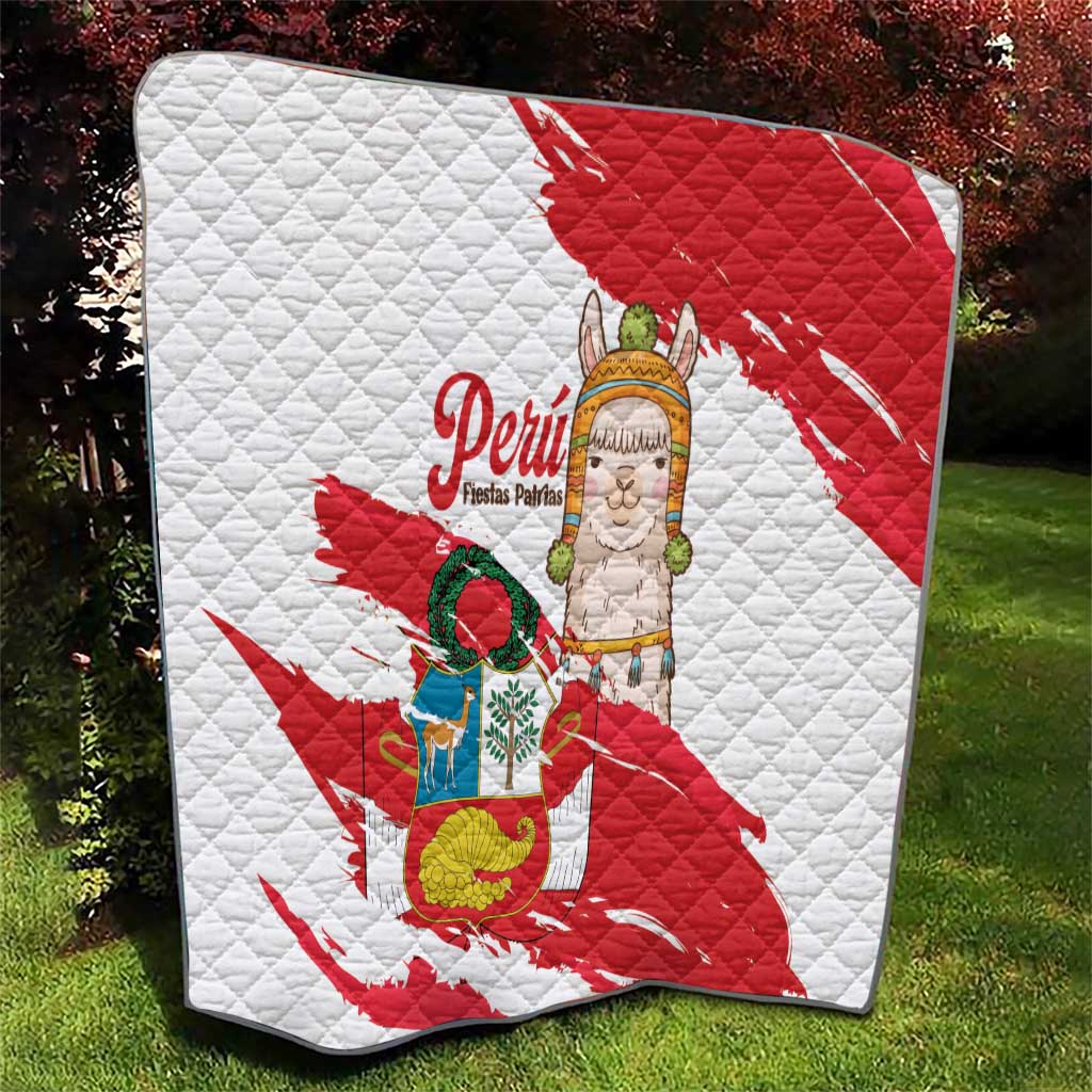 Fiestas Patrias de Peru Quilt Coat Of Arms With Cute Alpaca Face