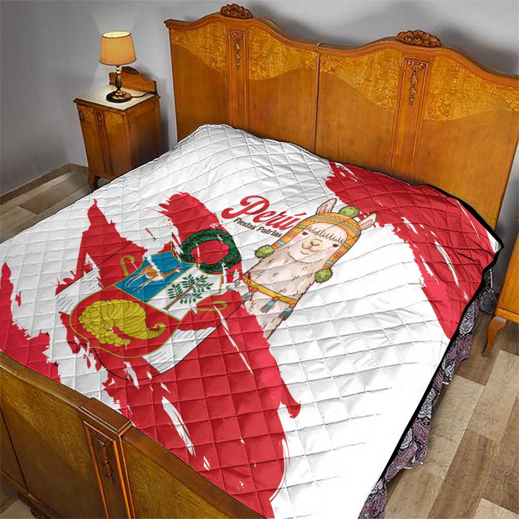 Fiestas Patrias de Peru Quilt Coat Of Arms With Cute Alpaca Face