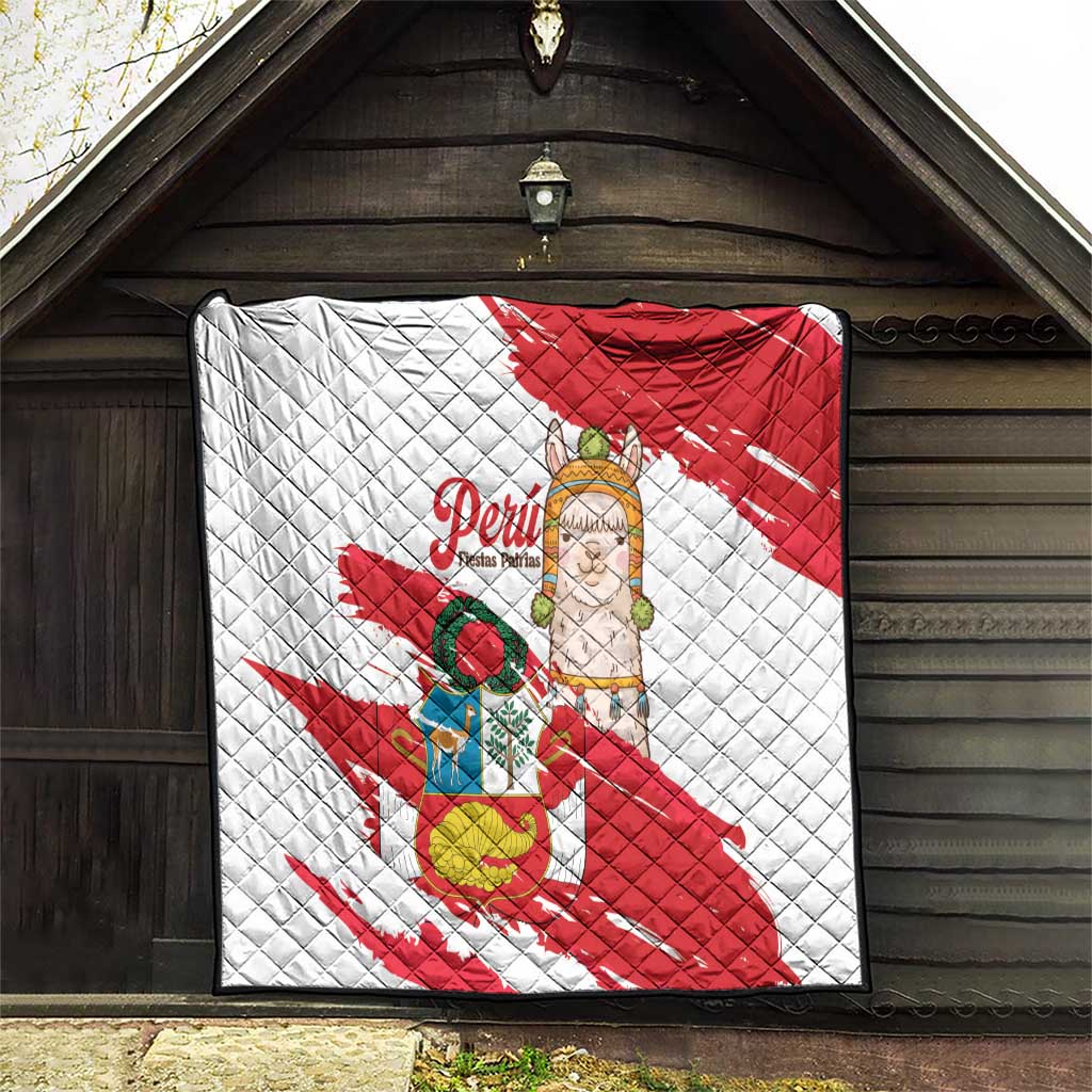 Fiestas Patrias de Peru Quilt Coat Of Arms With Cute Alpaca Face