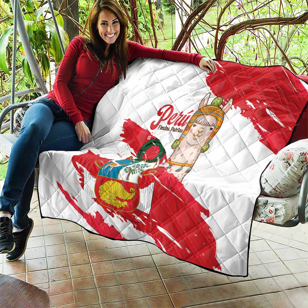 Fiestas Patrias de Peru Quilt Coat Of Arms With Cute Alpaca Face